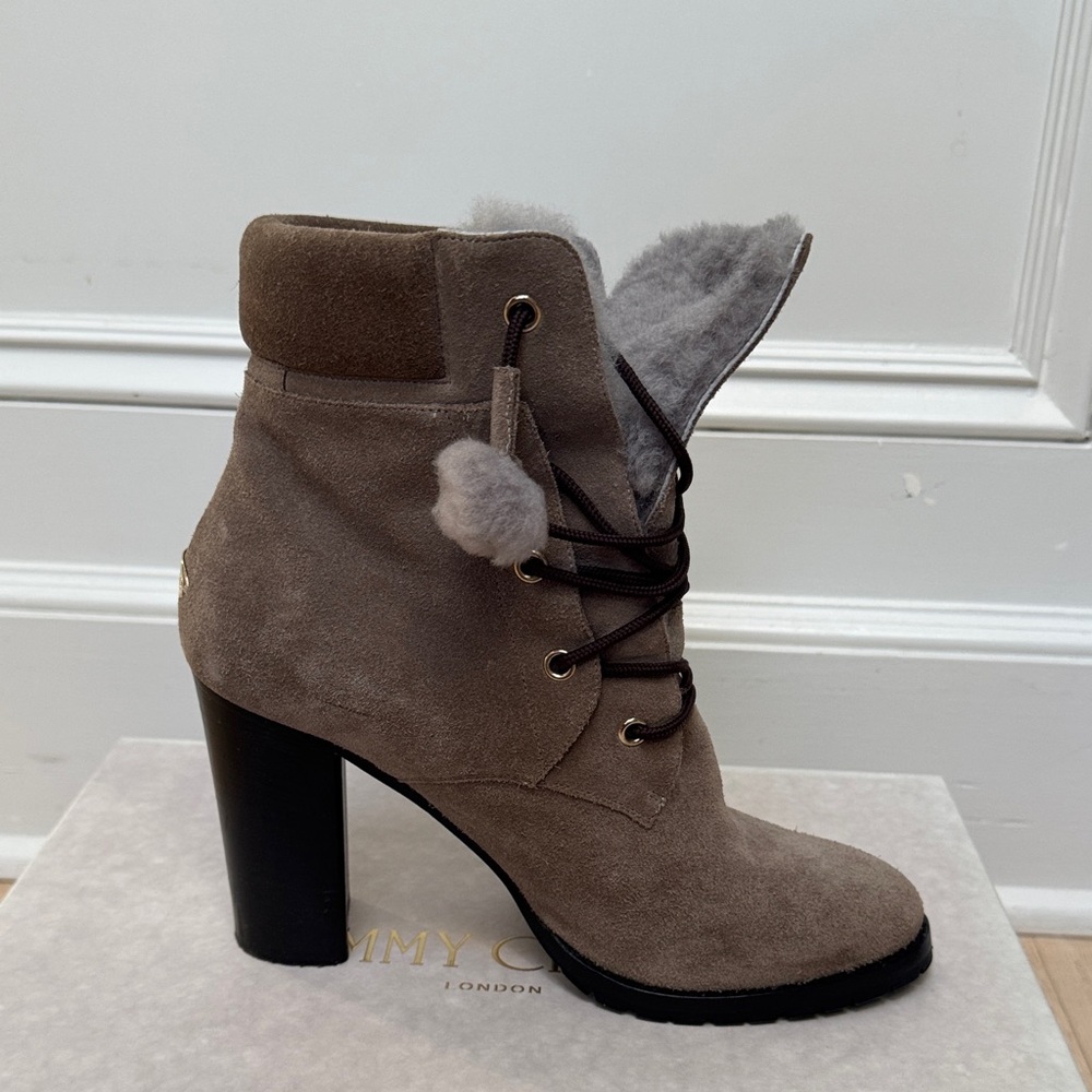 Jimmy Choo Taupe Suede Heeled Boots